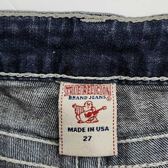 True Religion Women's  Denim Skinny Dark Wash Blue Jeans White Stitch Size 27 - Picture 12 of 16